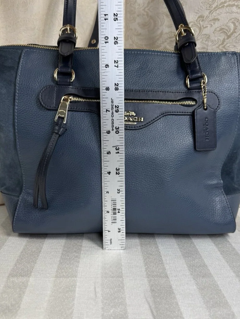 COACH Kleo Carryall C5689 Denim Blue Leather Suede Large Bag *NO Shoulder Strap - Picture 13 of 16